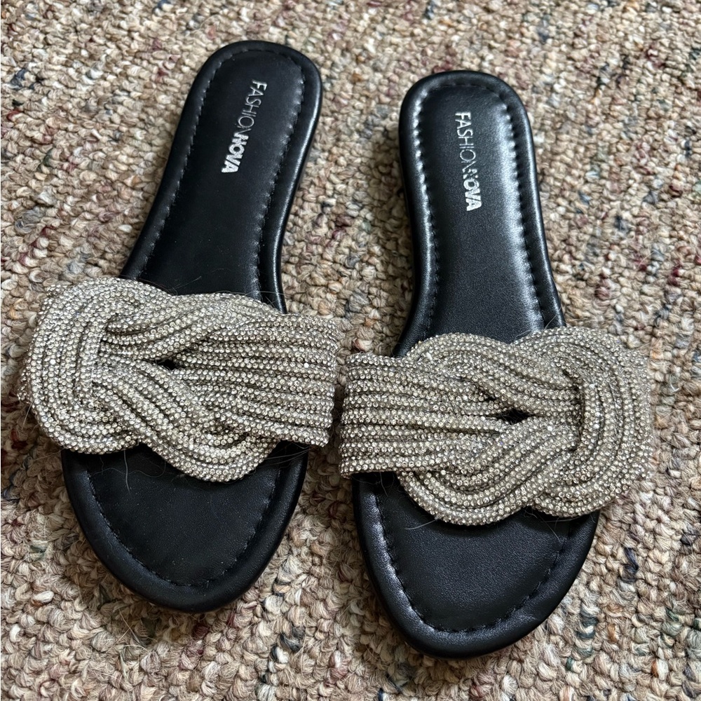 Fashion Nova Black Sandals with Silver Accents